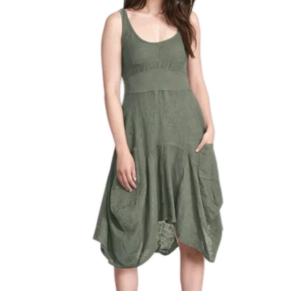 Inizio Linen Magic Dress Women's‎ Small  Asymmetrical Bubble Hem Sleeveless
